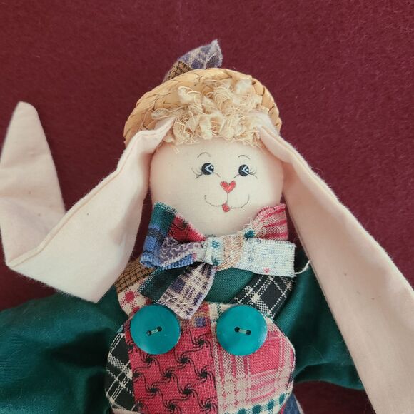 Handcrafted Large Floppy Country Calico Bunny Rabbit Patchwork Country Bunny - Picture 2 of 10